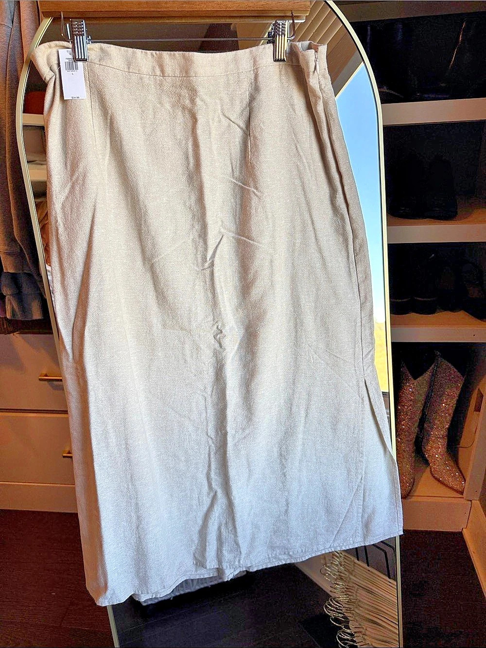 Old Navy Mid-Rise Linen-Blend Midi Skirt Cream Large